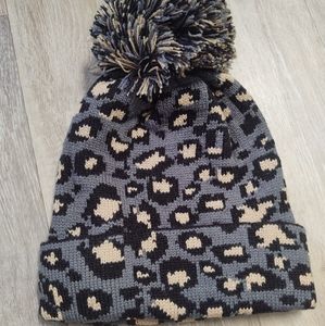Blue leopard print Pom beanie